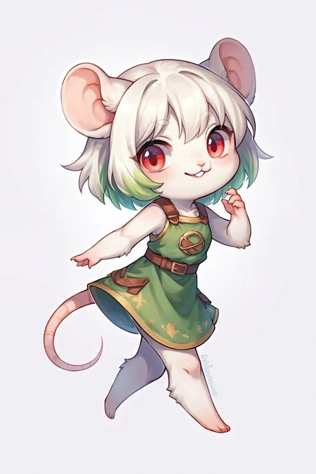 score_9, score_8_up, score_7_up, source_anime, source_furry, highly detailed, 1girl, chibi:0.3, white fur, albino anthro rat with green dyed hair, red eyes,  ears drooping,  simple background, white background,  <lora:justduet_SDXLPONY_r70_768_dim32-a4-adamW-000009:0.6>