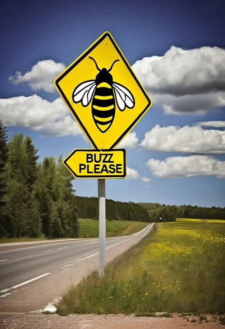 Road sign "Buzz Please", photography