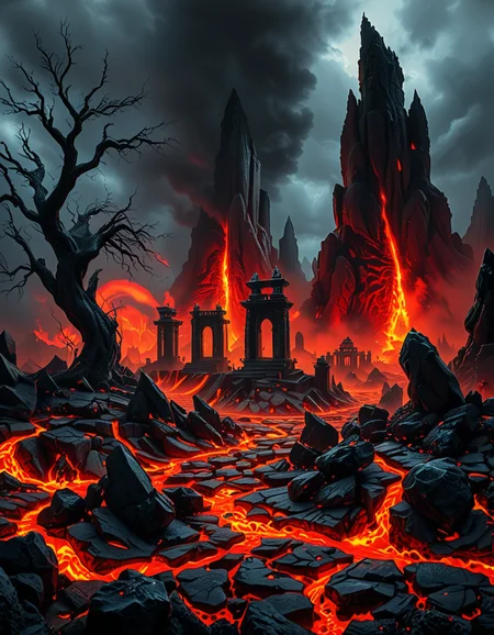A terrifying and surreal depiction of the depths of Hell. The landscape is vast and nightmarish, filled with jagged obsidian cliffs, rivers of molten lava, and towering spires of blackened rock. The sky is a swirling vortex of crimson and black, illuminated by eerie, flickering flames. Chains dangle from massive, decaying arches, and tormented souls writhe in agony, their ghostly figures stretching toward the burning sky. Demonic creatures with twisted horns and glowing eyes lurk in the shadows, watching hungrily. The ground is cracked and scorched, exhaling thick plumes of sulfuric smoke. In the distance, a colossal, menacing throne made of skulls and bones looms over the infernal landscape, occupied by a shadowy, horned figure. The atmosphere is thick with despair, enhanced by a dramatic, chiaroscuro lighting effect that contrasts the deep shadows with the hellish glow of the flames. Hyper-realistic, highly detailed, dark fantasy style.
<lora:SDXLFaeTastic2400:0.4> <lora:extremely_detailed:0.4> extremely detailed,<lora:depths_of_h3ll:1>,depths of h3ll, Masterpiece,best quality,hi res,8k,hi res,8k,award winning,(sharp focus, intricate, highly detailed),