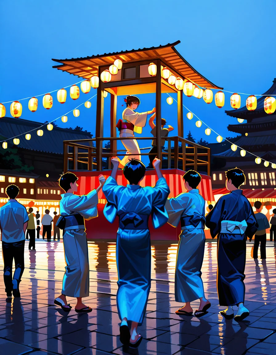 score_7_up, anime BREAK official art, solo, 1girl, one girl,
<lora:natsumatsuri:1>, natsumatsuri,
lantern, japanese clothes, paper lantern, multiple boys, festival, night, outdoors, multiple girls, food, architecture, 6+boys, yukata, shirt, obi, yagura, raised stand, bon odori, bon dance,
(masterpiece:1.3), best quality, high resolution, unity 8k wallpaper, extremely detailed CG, 8K, (watercolor \(medium\), muted color, sketch:1.1), perfect anatomy, highly finished, masterpiece, best quality, high quality, amazing quality, great quality, very aesthetic, ultra detailed, highres, absurdres, highly detailed, highly detailed background,