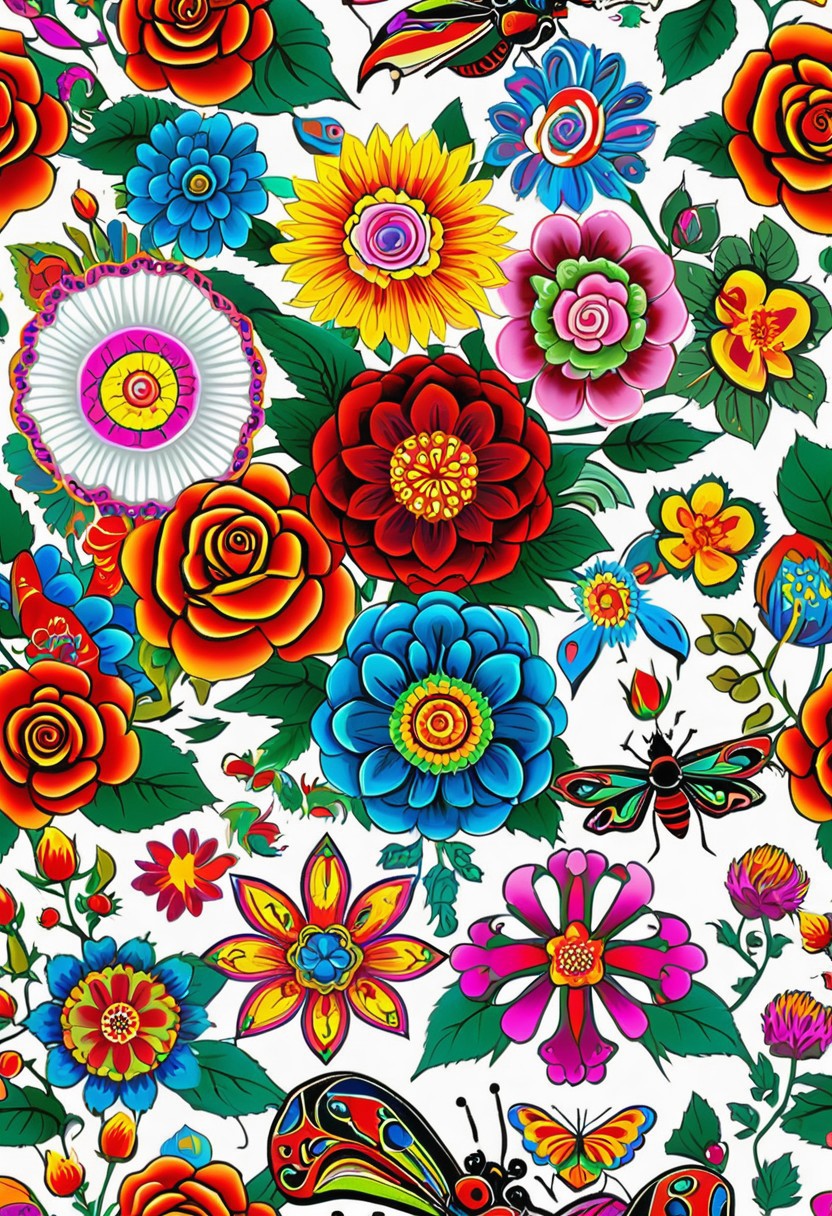 detailed colorful bright and bold collage extra quality , ED Hardy tattoo artwork ,Ed hardy  look alike art,  mean, (((tribal beetle   , seamless collage, mandala,  wallpaper  )) illistrations, complete bold art work and characters, solid lines,  easily distinguishable , distinguishable easily witnessed and convincing artwork masterwork, cartoon, illistrations,  big bold art , lots of flowers, spiders, ribbons, and flying sparrows, knives,   crosses, roses, dragons, chinese dragons  snails in the backgrounds
masterpiece, excellent work,  full pages ,digital art,  3D like artwork, popping from the screen, perfection,  perfect art, perfect digital art work, bold crisp white background