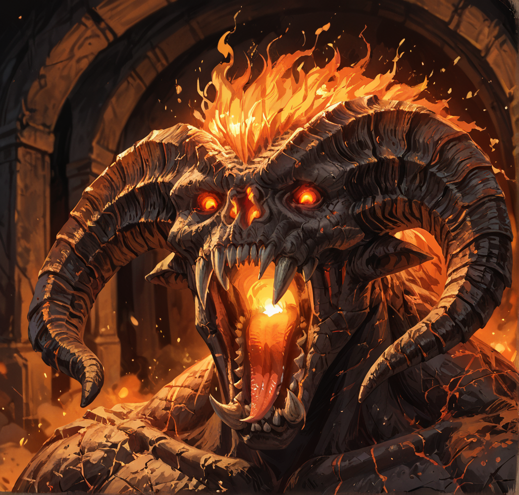 safe_pos, score_9_up,score_8_up,score_7_up,score_6_up,score_5_up,score_4_up, masterpiece, high quality, digital painting, source_monster,  zPDXL3, BREAK,
cave, underground, lair, blurry background, roar, (((close up))), ((portrait)), face focus,
balr0g, demon, monster, creature, fire, brimstone, scales, cracked skin, muscular,  glowing eyes, orange eyes, no pupils, horns,
wings, demon wings, glowing nostrils, sharp teeth, glowing,
<lora:Balrog for PonyXL v2:0.75>, <lora:AdvancedEnhancerXLv2:4>