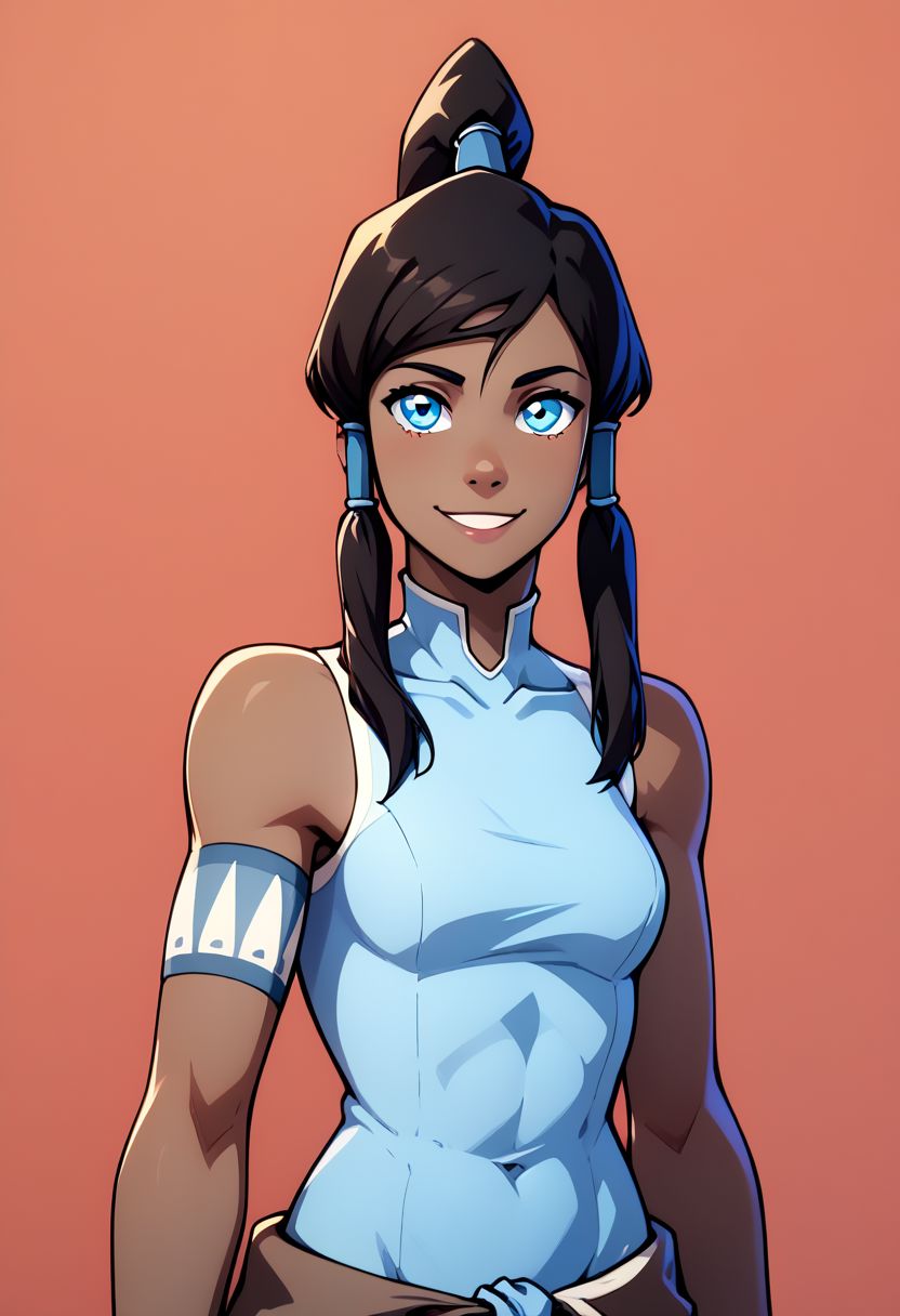 score_9, score_8_up, score_8, medium breasts, (curvy), cute, eyelashes,     
rating safe, 
BREAK, 
aaKorra, blue eyes, black hair, ponytail, hair tubes, blue shirt, sleeveless, bare shoulders, armband,
,BREAK, 
smile, looking at viewer, cowboy shot,  
abstract background, 
zPDXL, Expressiveh