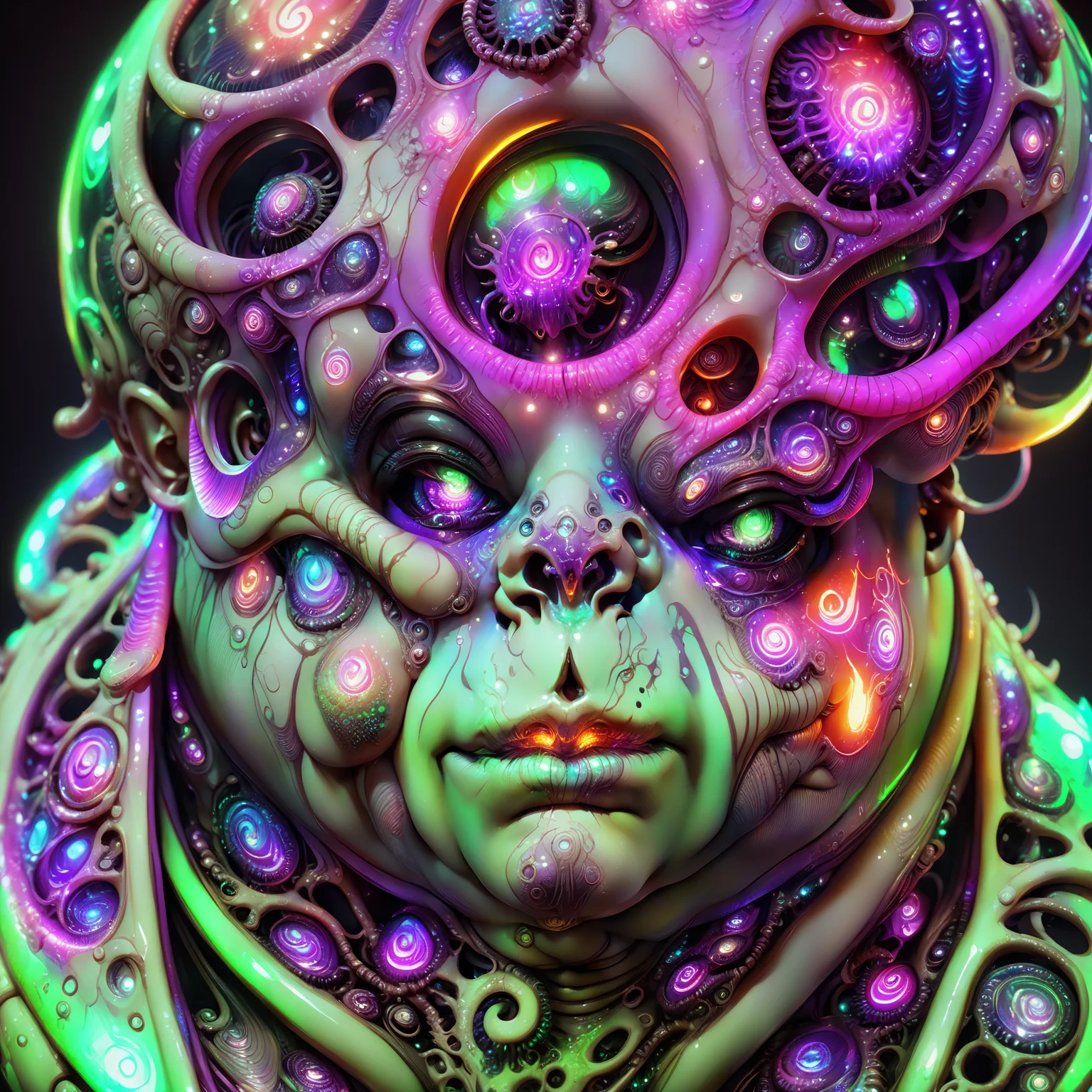 <lora:aiai-DiscoFaces-XL1-v1-captions:0.75> aiai-DiscoFaces style extremely detailed nurgle, obese body oozing slime, decay, toxic sludge, corruption, green neon color with pink and purple highlights, warhammer chaos deity, character design by jack davis and hr giger, unique and immersive vibe, internal illumination, hyperrealism, lucid, high quality, 8K Ultra HD, masterpiece, best quality