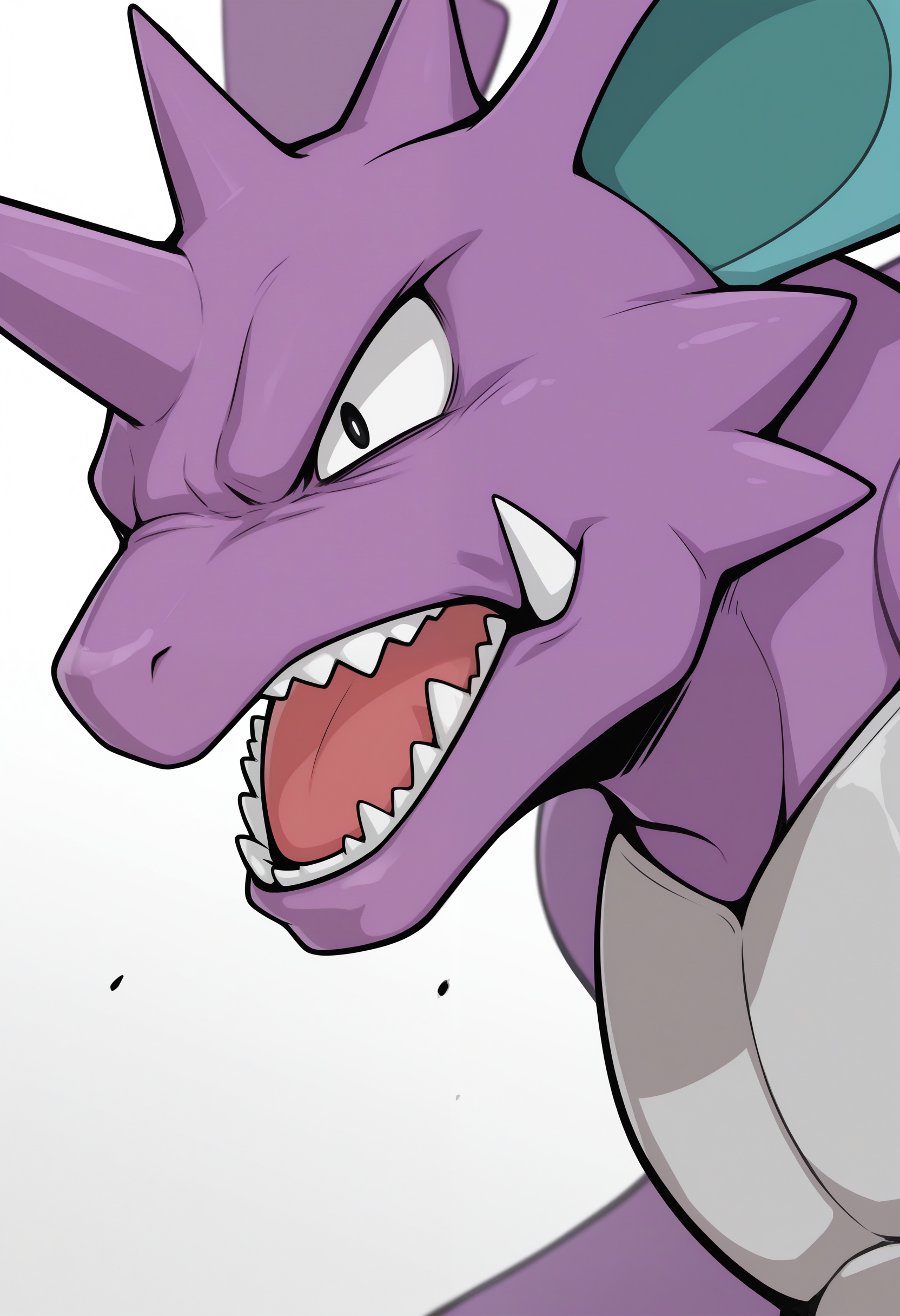 masterpiece,best quality, amazing quality, 1boy, solo, n1d0k1ng, pokemon (creature), close up, side angle, angry, outside,