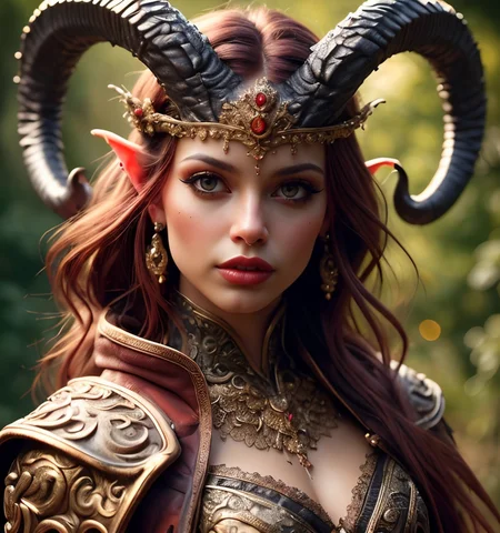 RAW photo, (masterpiece:1.3), subsurface scattering, heavy shadow, (high quality:1.4), (intricate, high detail:1.2), professional photography, HDR, High Dynamic Range, realistic, ultra realistic, photorealistic, high resolution, film photography, ambient lighting, atmospheric effects, <lora:detail_slider_v4:2>, OverallDetail, a female tiefling bard, intricate leather armor and robe, belt, bracers, cape, (very small horns), tiara, <lora:Tiefling:0.7>, epiCPhoto, <lora:zoom_slider_v1:-1>