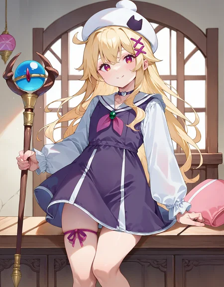 score_9, score_8_up, score_7_up, source_anime, detailed,
1girl, nobeta \(beret\), pinafore dress, white beret, x hair ornament, thigh ribbon,
indoors, light smile, staff, looking at viewer
<lora:char_nobeta-pony-rls:1>