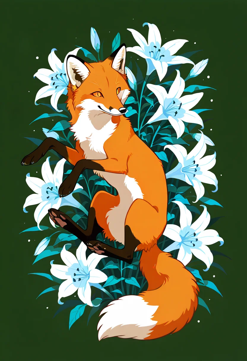 fox,no humans, flowers