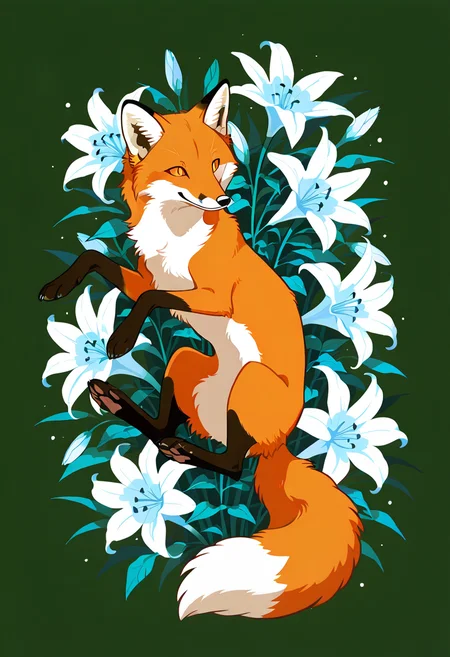 fox,no humans, flowers
