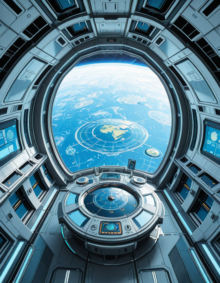 The interior of a massive orbital space station, high above a blue and green Earth-like planet. The setting is a panoramic observation deck with towering reinforced windows that curve around the structure, offering a breathtaking view of the planet below and the star-filled void beyond. The stationâs architecture is sleek and functional, blending advanced human technology with subtle design flourishes â brushed metal walls, glowing interface panels, and clean geometric lines.
Soft white lighting lines the floor and ceiling panels, while ambient blue lights provide a calming atmosphere. Transparent digital displays float in the air, projecting live telemetry, spacecraft traffic, and real-time planetary data in holographic form. In the center of the room, a circular command table displays a rotating 3D projection of the planet and orbital routes.
In the background, the low hum of life support systems and distant radio chatter add to the immersive realism. Cables and utility panels are subtly integrated into the environment, and security doors lead to other compartments of the station. The entire space feels controlled, precise, and filled with purpose â a hub of advanced civilization silently orbiting in the cold beauty of space.<lora:SDXLFaeTastic2400:0.4> <lora:extremely_detailed:0.4> extremely detailed,space station c0ntr0l c3nt3r, <lora:space_station_c0ntr0l_c3nt3r-i:1>, Masterpiece,best quality,hi res,8k,hi res,8k,award winning,(sharp focus, intricate, highly detailed),