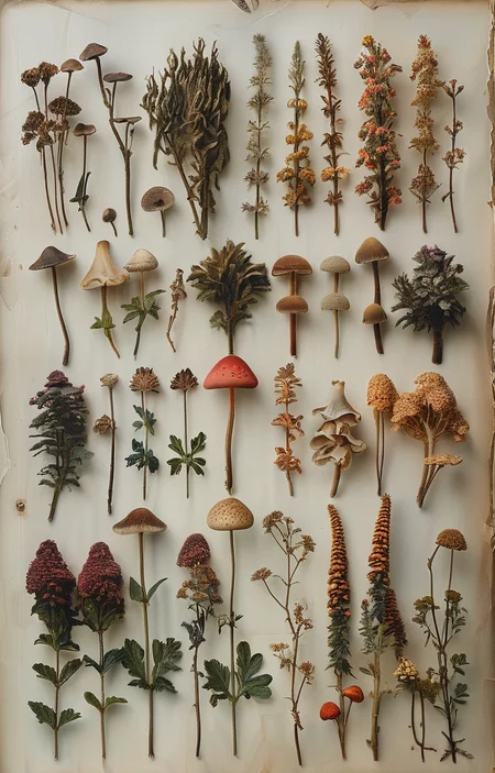 masterpiece,best quality,<lora:tbh229-sdxl:0.9>,Herbarium,mushroom,
