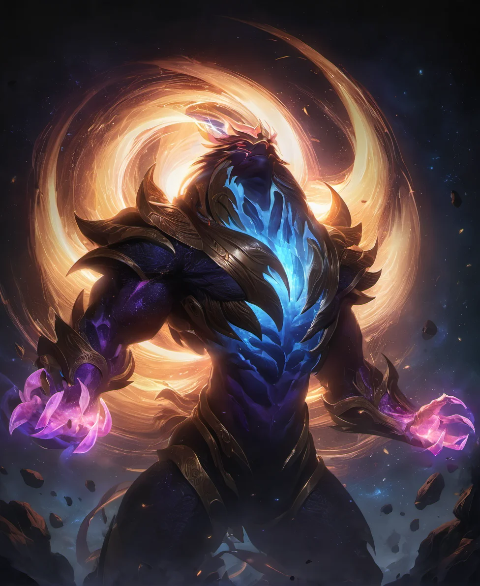 csmicvoid style,hyperdetailed photography,((masterpiece)), (best quality), official art,absolutely Epic Animal,glowing fur,enraged,roaring,surging with dark magic aura,floating particles in the air,cinematic,trending,awardwinning,in the style of aleksi briclot,ryan hewett,vivid,glowing eyes,dark,atmospheric,abstract,50nm dof,bokeh,sharp focus,ultra detailed,128k uhd,, <lora:add-detail-xl:1.5> <lora:cosmicvoidxl-000004:0.9>