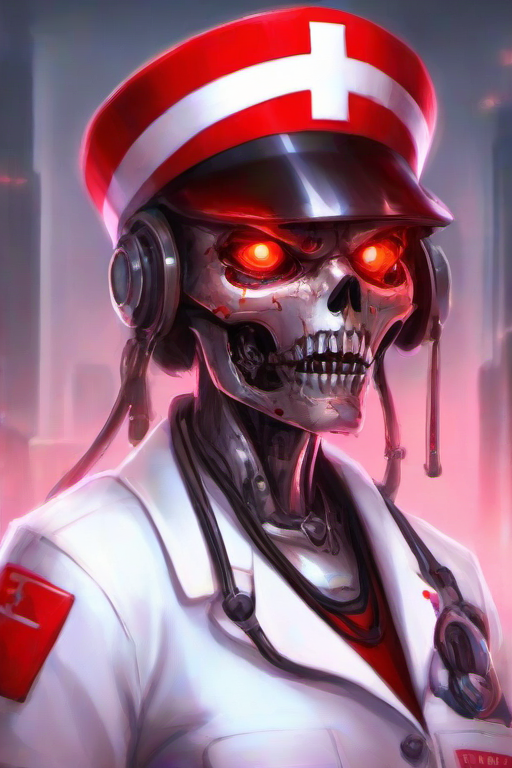 <lora:PE_ToonReal:0.8> PEToonReal,
Terminator,machine,red glowing eyes,wearing nurse uniform
