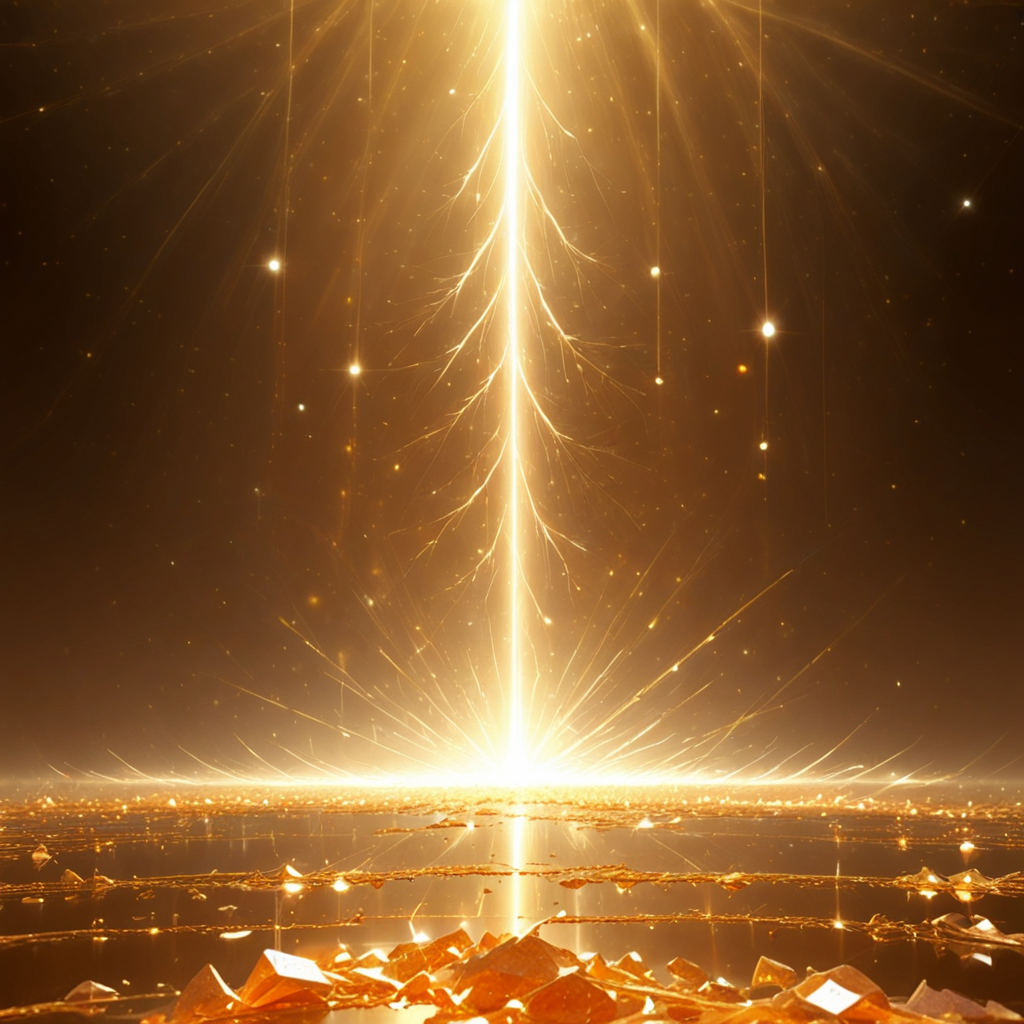 sparks, crystal, city, still life, space, magic, orange theme, light particles, city lights, brown theme, golden, building, light rays, light, tree