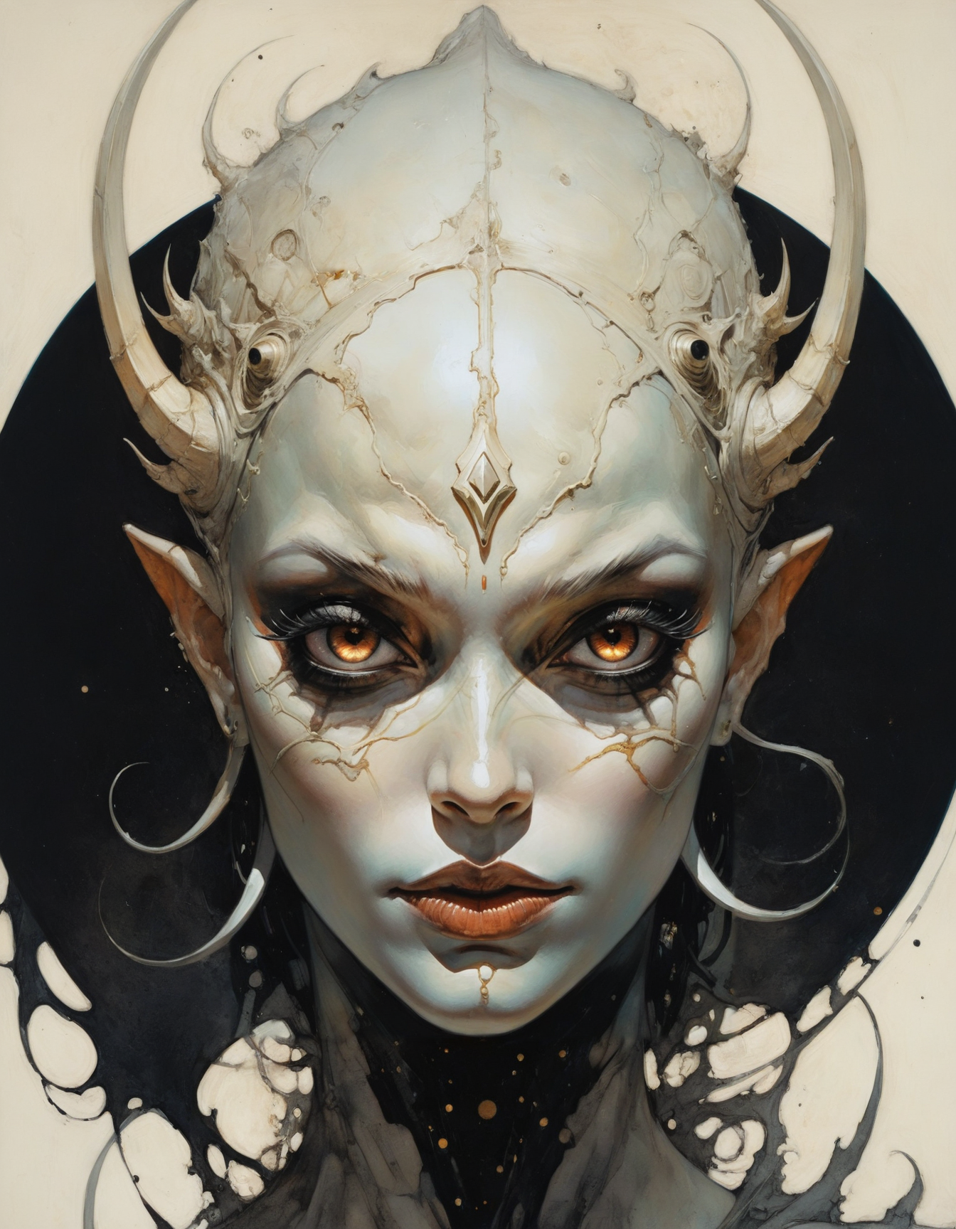 otherworldly astral monster, scifi, Greg Tocchini, bold lines, hyper detailed, (intricate details, masterpiece, best quality:1.4),  black and ivory hue
looking at viewer, dynamic pose
<lora:add-detail-xl:1> <lora:xl_more_art-full_v1:0.5>  <lora:NicolaSamori:0.5> in the style of nicola samori <lora:looking_at_viewer:2>