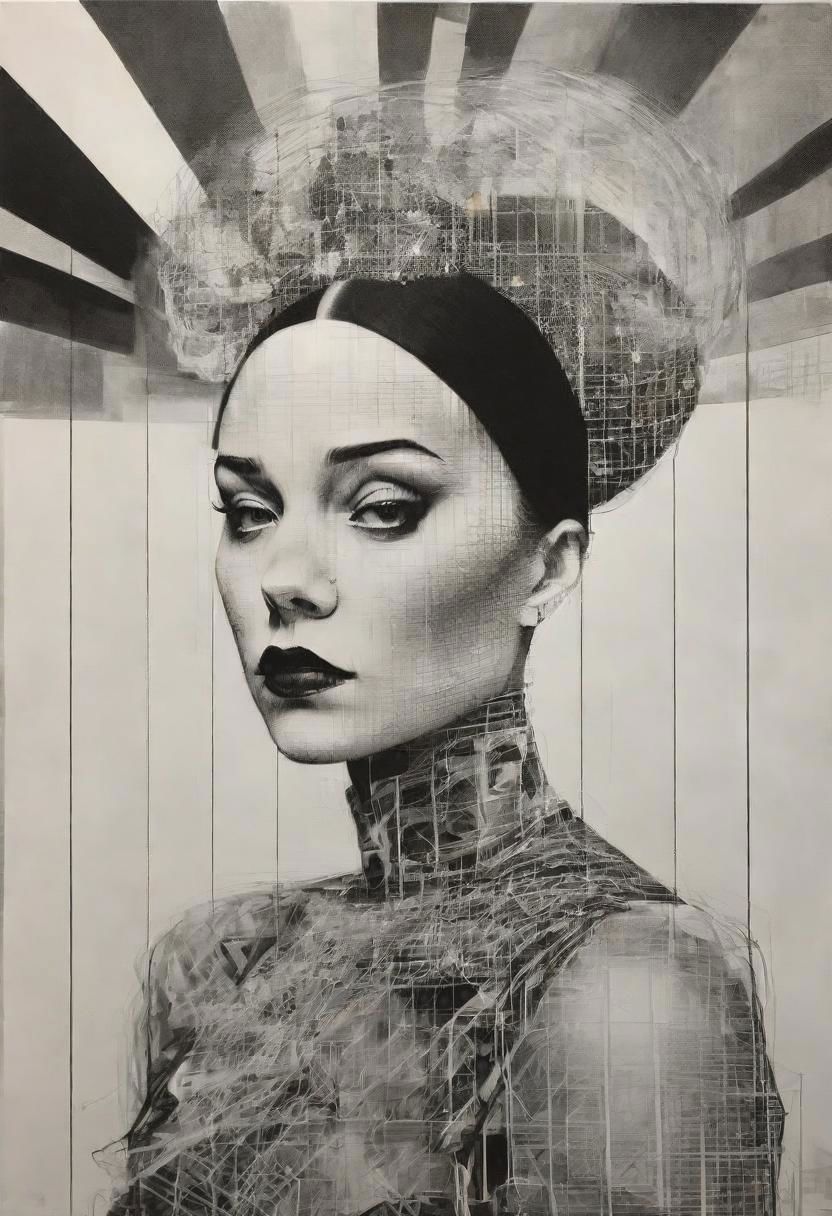 rough crosshatch drawing pop surrealism pop art Lunatic_Portrait of a girl in latex, slick back, low bun, black makeup, tj