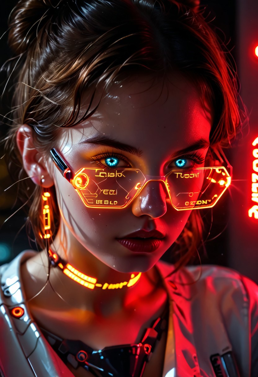 Score_9, score_8_up, score_7_up, 1girl, a young 21-year-old student from the 45th century with a body enhanced by advanced technological augmentations. Her cybernetic enhancements are hyperrealistically detailed, with intricate circuits, glowing interfaces, and metallic components seamlessly integrated into her flesh. Her skin has a lifelike texture, blending natural and synthetic elements with subtle luminescent patterns. Her attire is hyper-futuristic school uniform, featuring sleek, form-fitting materials with reflective surfaces and glowing accents, emphasizing the high-tech aesthetic.
The background is a richly detailed futuristic setting, filled with vibrant neon lights, holograms, and cutting-edge architecture, adding depth and realism to the scene. Android Skin, shiny, mecha musume.