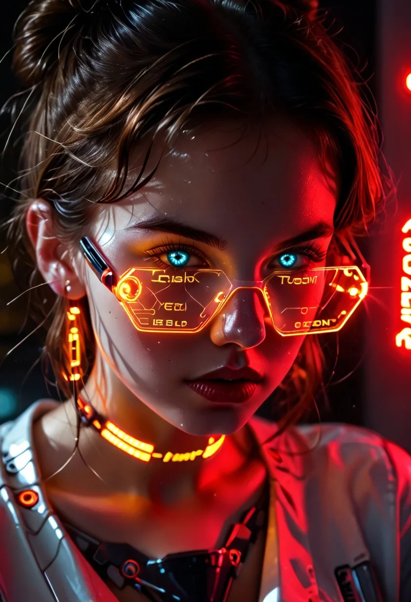 Score_9, score_8_up, score_7_up, 1girl, a young 21-year-old student from the 45th century with a body enhanced by advanced technological augmentations. Her cybernetic enhancements are hyperrealistically detailed, with intricate circuits, glowing interfaces, and metallic components seamlessly integrated into her flesh. Her skin has a lifelike texture, blending natural and synthetic elements with subtle luminescent patterns. Her attire is hyper-futuristic school uniform, featuring sleek, form-fitting materials with reflective surfaces and glowing accents, emphasizing the high-tech aesthetic.
The background is a richly detailed futuristic setting, filled with vibrant neon lights, holograms, and cutting-edge architecture, adding depth and realism to the scene. Android Skin, shiny, mecha musume.