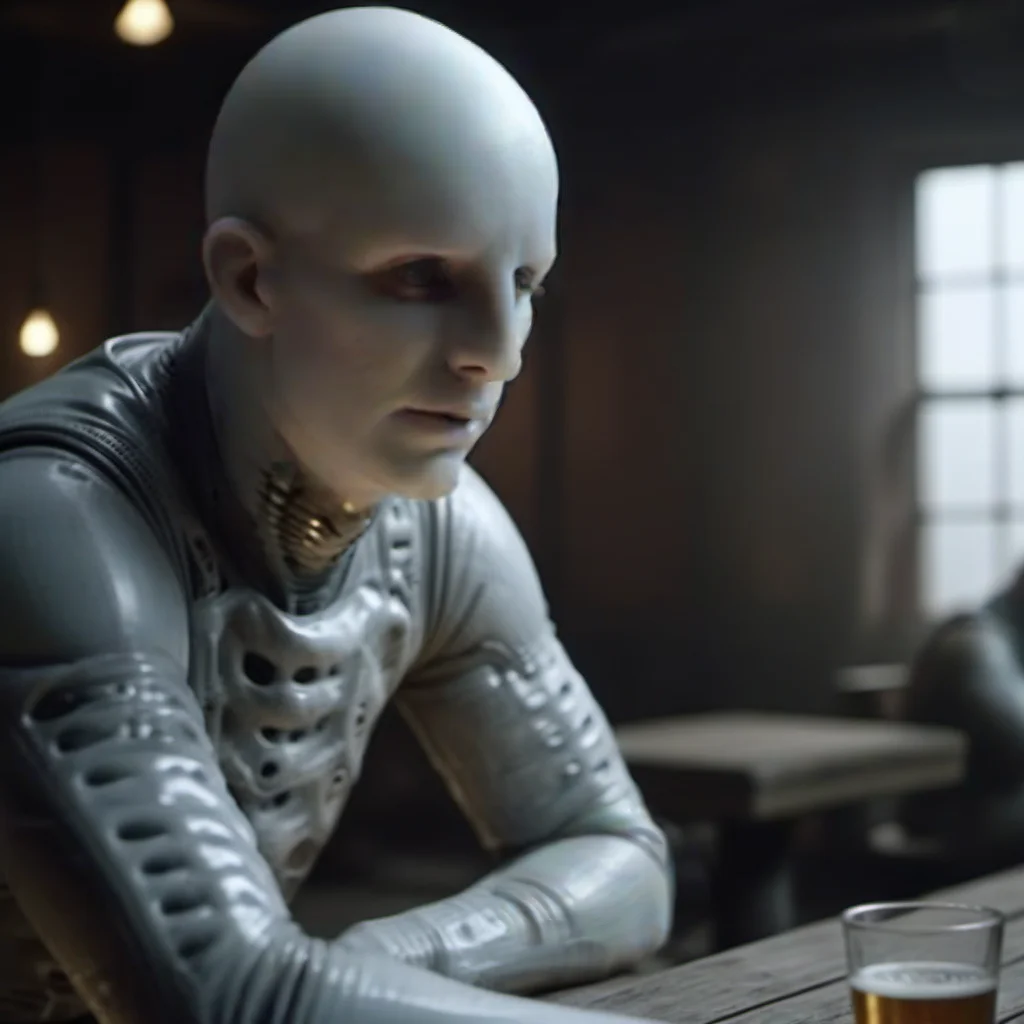Engineer1024, a bald pale man on a deserted pub full of dust, empty beer glasses, post apocalyptic, highly detailed, photography, ultra sharp, film, bokeh, professional, 4k <lora:Engineer1024:0.8>