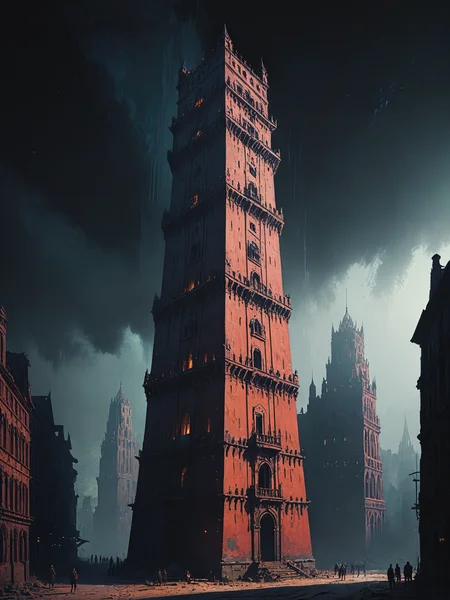 impactful color paint of Giant old mystical tower, babel tower inspiration with light, energy and magic around it. Tall slim tower with several floors, dark background, fantasy building. Painting, concept art, cinematic light, <lora:Bold_Pop:0.6> ........... highly detailed, vibrant colors , 8k, sharp, professional, clear, high contrast, high saturated, , vivid deep blacks, crystal clear
