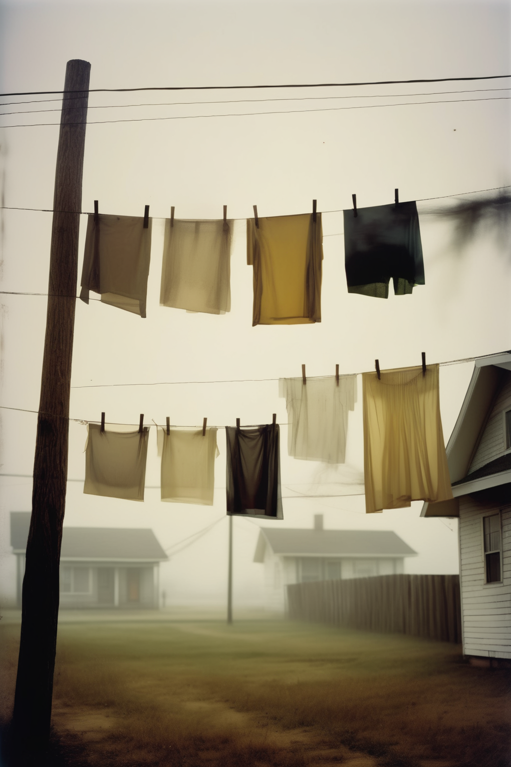 <lora:Todd Hido Style:1>Todd Hido Style - sheets hung on clothesline