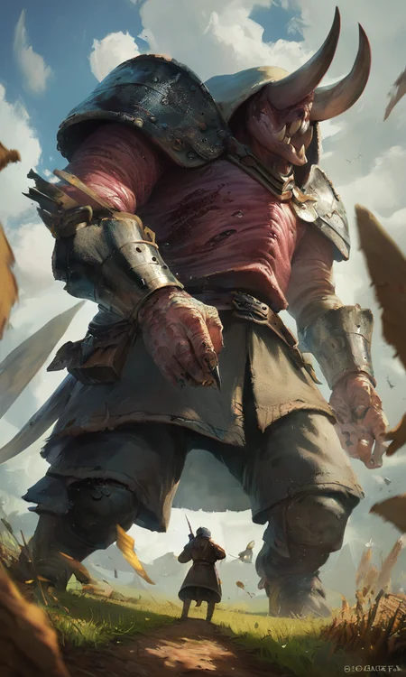 score_9, score_8_up, score_7_up, BREAK, gwentstyle, giant, monster, in a cornfield, medieval, epic shot, low-angle view, (dark fantasy:1.2), soft light, <lora:GwentStyle_v2:0.85>