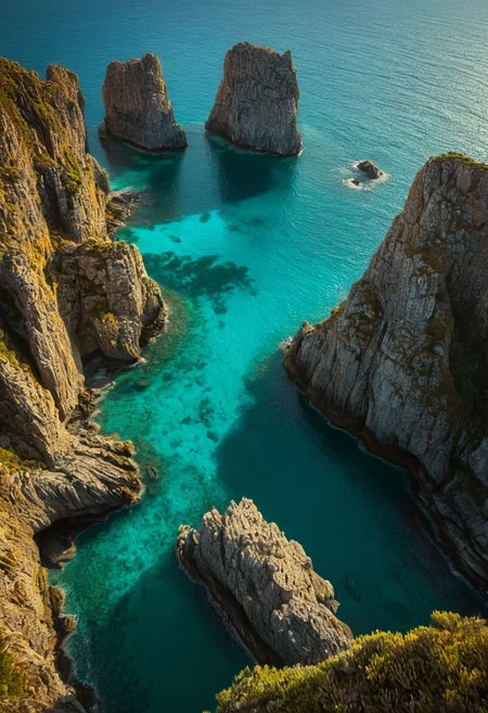 ultra HD, high quality, 4K, score_9, score_8_up, score_7_up, photo, extremely detailed, 8k, high quality, Source_photo, real photo, sharp, highly detailed and hyper realistic,masterpiece, masterpiece, best quality, vivid colors, high quality, RAW photo,Sweeping aerial view, rugged archipelago, glistening turquoise waters, scattered sunlit islets, dramatic rocky cliffs. Crisp textures, ancient stone, delicate grays, vibrant greens. Luminous natural gradients, subtle sea ripples, 8k, masterpiece quality, intricate detail, dynamic tracking perspective, refined spatial composition, atmospheric interplay of light and shadow, high resolution, photorealistic rendering, vivid natural palette., epic landscape, colorful scenery,
, detailmaximizer, midjourneyv6.1,