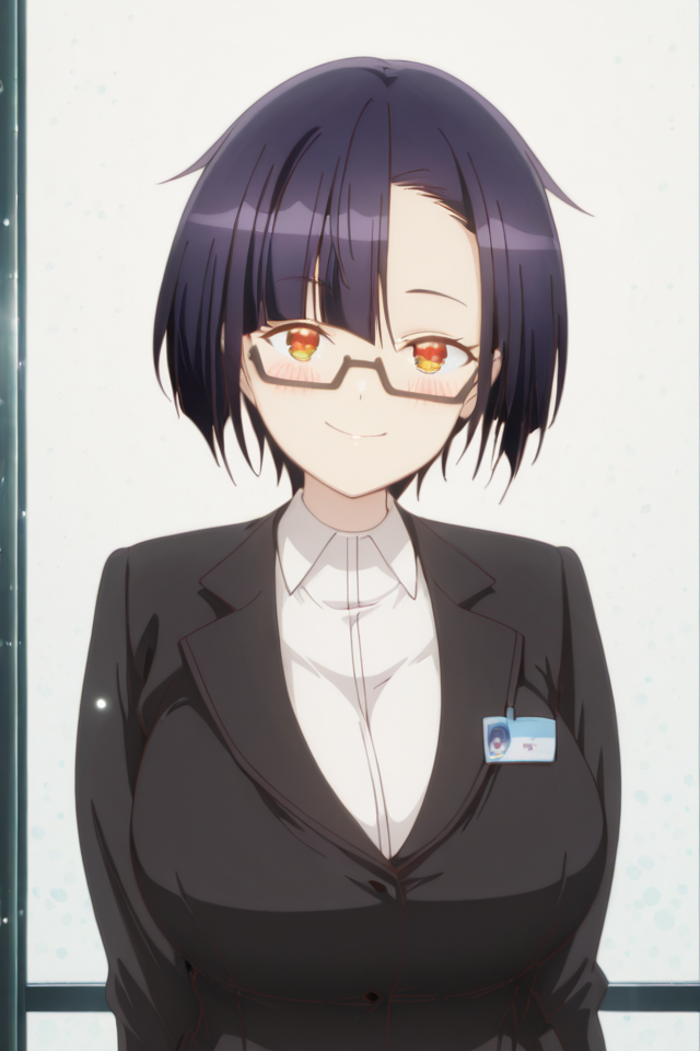PonyScores, Expressiveh, (score_9, score_8_up, score_8, ASCII score_9), Rating 9, Rating 8, Rating 7, (Nias Carlin), source_anime, rating_safe, masterpiece, best quality, good quality, newest, outdoors background, glitter, smile, (1girl), (solo), anime coloring, cowboy shot, ((standing)), ((looking at the viewer)), close-up, (big breasts), large breasts, (upper body), (natural beauty), seductive smile, detailed backgrounds, extremely detailed CG, extremely detailed face, detailed Lora, focused subject, (ultra detail eyes), (beautiful sexy female), seductive smile, (iper detailde eyes), (ultra detail eyes), (beautiful eyes), detailed backgrounds, (detailed eyes), (perfect eyes), (Detailed pupils, intricate pupil details, defined pupils, Intricate iris details, defined iris), (large expressive eyes), (big expressive eyes), blush, ExpressiveH, <lora:Im_the_Evil_Lord_of_an_Intergalactic_Empire_-_Nias_Carlin:1>, orange eyes, purple hair, short hair, asymmetrical bangs, semi-rimless eyewear BREAK black jacket, white shirt, black pencil skirt, outdoors, indoors, light particles, cowboy shot, smile, looking at viewer, dutch angle, <lora:NiasCarlinillusApexAi:1>, nude, naked, cosplay,