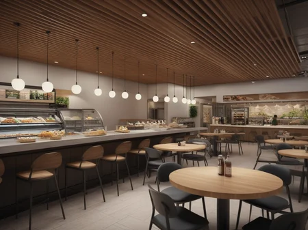<lora:JJsFood_Court_XL:1>, ((Food Court)), masterpiece , best quality, subject,  soft lighting, high quality, indoors, real world location, enough detail, high resolution, 8k, HD, super realistic, Photorealistic, highly detailed, table, chair, ceiling light,