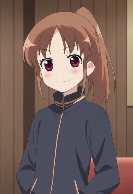 score_9, score_8_up, score_7_up, score_6_up, score_5_up, score_4_up , anime coloring ,BREAK source_anime, anime,screencap,
1girl, solo, shizuno, barefoot, track jacket, long sleeves, <lora:PonyXL Shizuno Takakamo V1:1>
indoors, upper body
smile, looking at viewer,