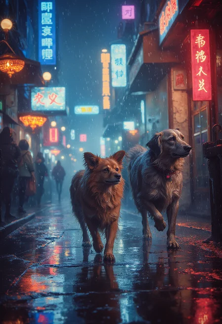 Raining cats and dogs, vibrant glow