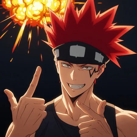 masterpiece, best quality, amazing quality, absurdres, newest, detailed background, definition so sharp, Ultra-HD, 8K cinematic, very awa, impressionate, amazing quality, highres, 
solo, male focus, manly, 
1boy, d0tb_red hair, d0tb_brown eyes, d0tb, spiked hair, facial tattoo, headband, explosion,
pointing, taunting gesture, playful grin, athletic wear, track, bright lighting, energetic, competitive, hot-blooded, cheeky, cool,