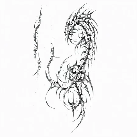 masterpiece, best quality, anime girl, ghost in the shell style, cyberpunk, cybersigilism, neotribal, tribal style tattoo, sketch, highlights, sparkle, gradient, greyscale, monochrome, no humans, white background, simple background, solo