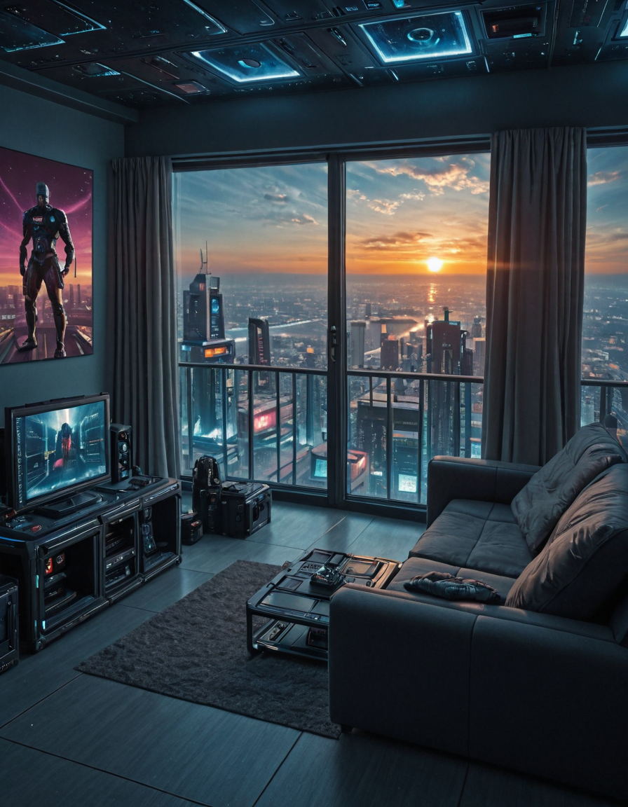 <lora:Space_Worlds_Minis_5:1> swminis5bis,, cyberpunk, living room, sunset,