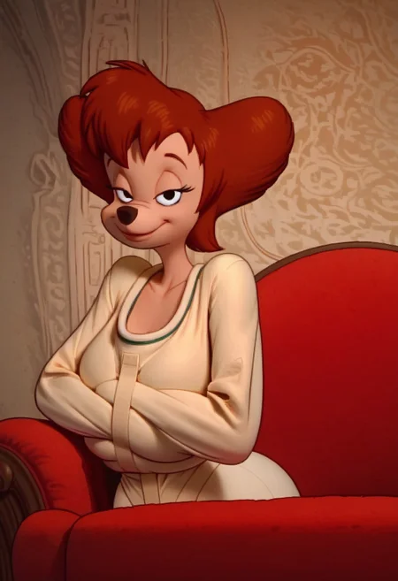 safe_pos, score_7, score_8, score_9, dynamic lighting, detailed background, background is old house, victorian house, living room, close up, dutch angle
BREAK
Solo, anthro, furry female, female, Peg Pete, tan fur, brown hair, animal nose, black eyes, very slender waist, very narrow waist, wide hips, massive breasts, teardrop breasts, long torso, very long legs, curvy legs, big hips, hourglass figure, feet claws, toned body, fit body, toned ass
BREAK
couch, modeling, on fainting couch, laying on side, looking at viewer, tied in a Straitjacket, ((arms crossed, hands not visible,)) smiling,