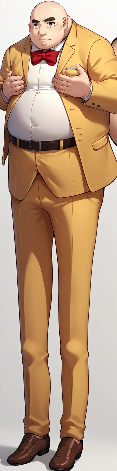 score_9, score_8_up, score_7_up, source_anime, IncrsXLLCM, full body, <lora:LongCatMeme_XLPD:1>, chibi, holding person, <lora:p5kobayakawa-pdxl-nvwls-v1:0.8> p5principal, fat man, obese, bald, yellow jacket, formal, white shirt, red bow tie, belt, yellow pants, brown shoes