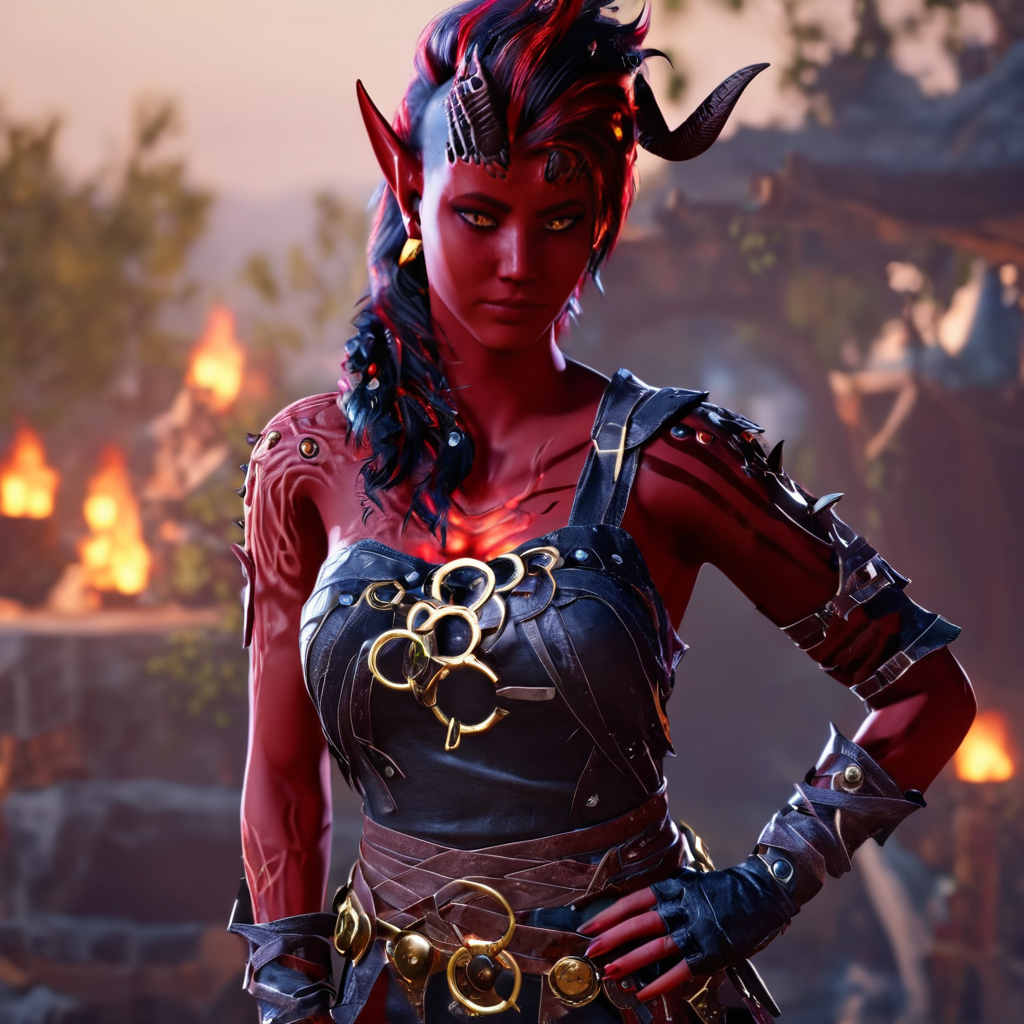 cinematic photo 1girl,solo,red skin,horn,yellow eyes,<lora:karlachxl-000002:1>, . 35mm photograph, film, bokeh, professional, 4k, highly detailed