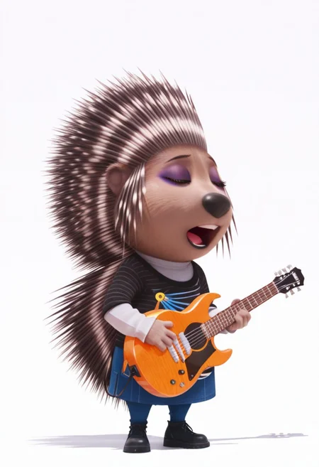 solo, ashporcupine, standing, guitar, singing, blank background