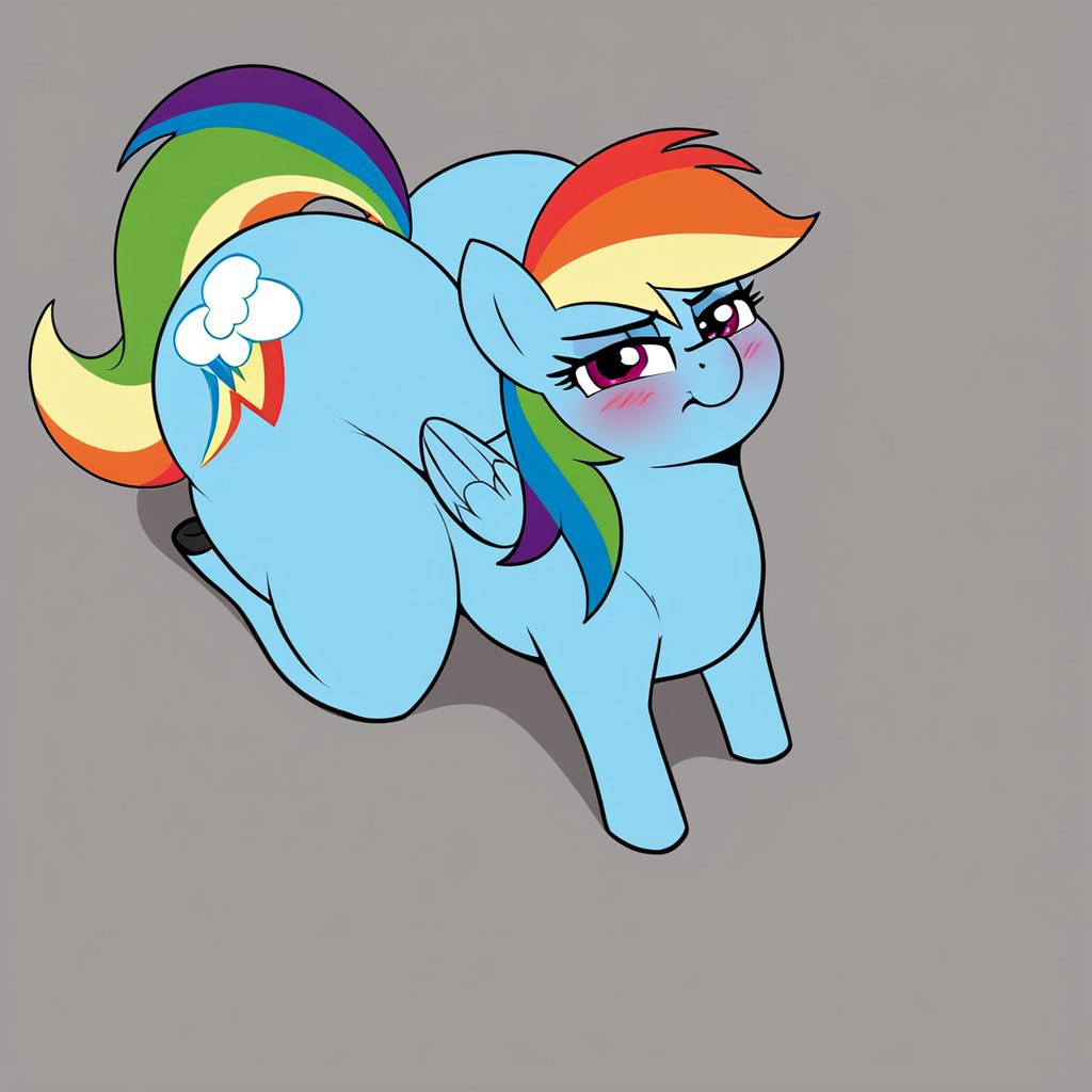 Rainbow Dash,Wings, Wide hips,feral pony,blushing,shading,masterpiece,pony form,allfours,perfect body, good anatomy,curvy body, big butt,solo female ,Huge Butt, feral Pony,Dongitos Style,hooves