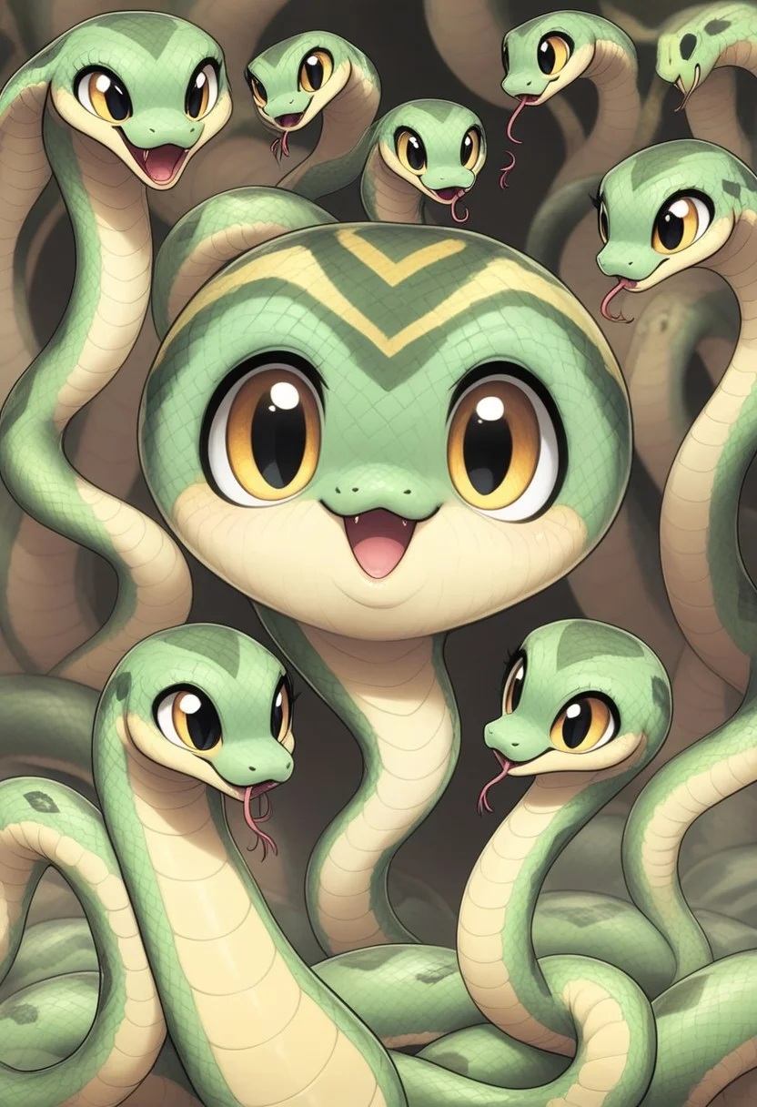 a cute chibby snake_hybrid with big eyes