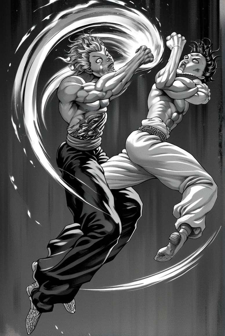 score_9, score_8_up, score_8,    <lora:Itagaki_V3:0.8> itagakisty1e, monochrome, greyscale, 2boys, duel, action, impact,