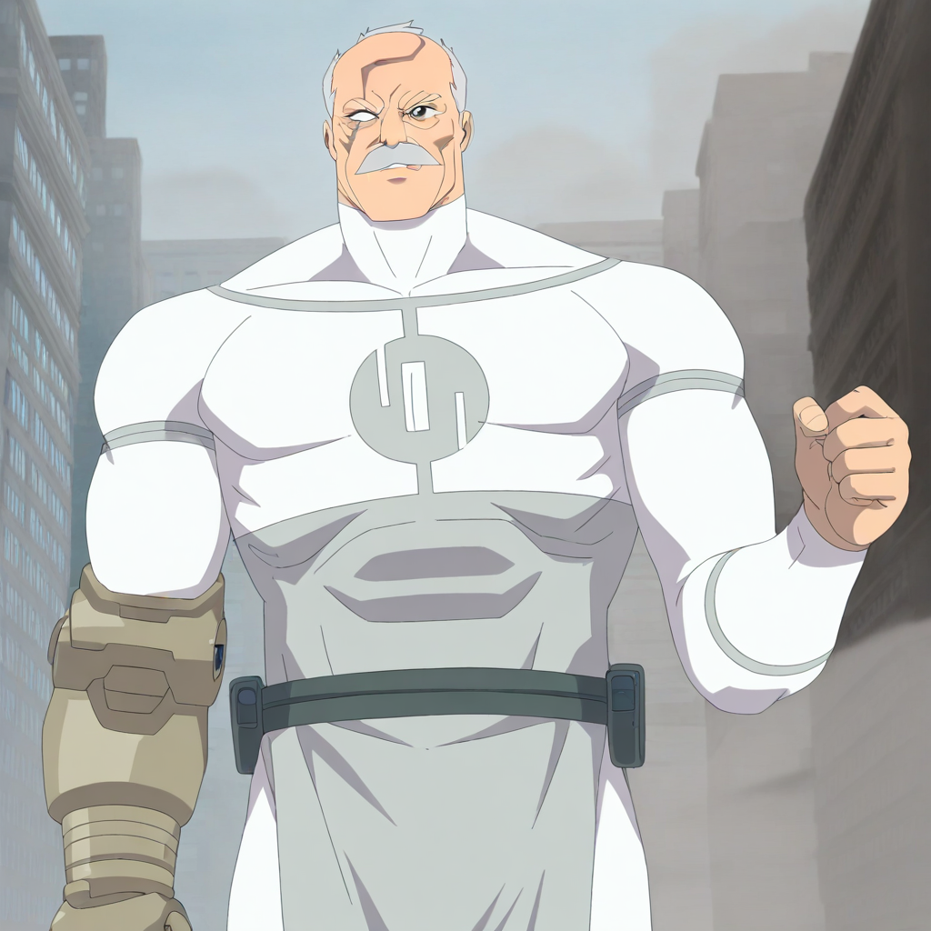 masterpiece, best quality, newest, absurdres, highres, anime, anime style, 1boy, Conquest-ISV-V1.0 old man, white hair, mustache, facial hair, scar, blind eye, single mechanical arm,
