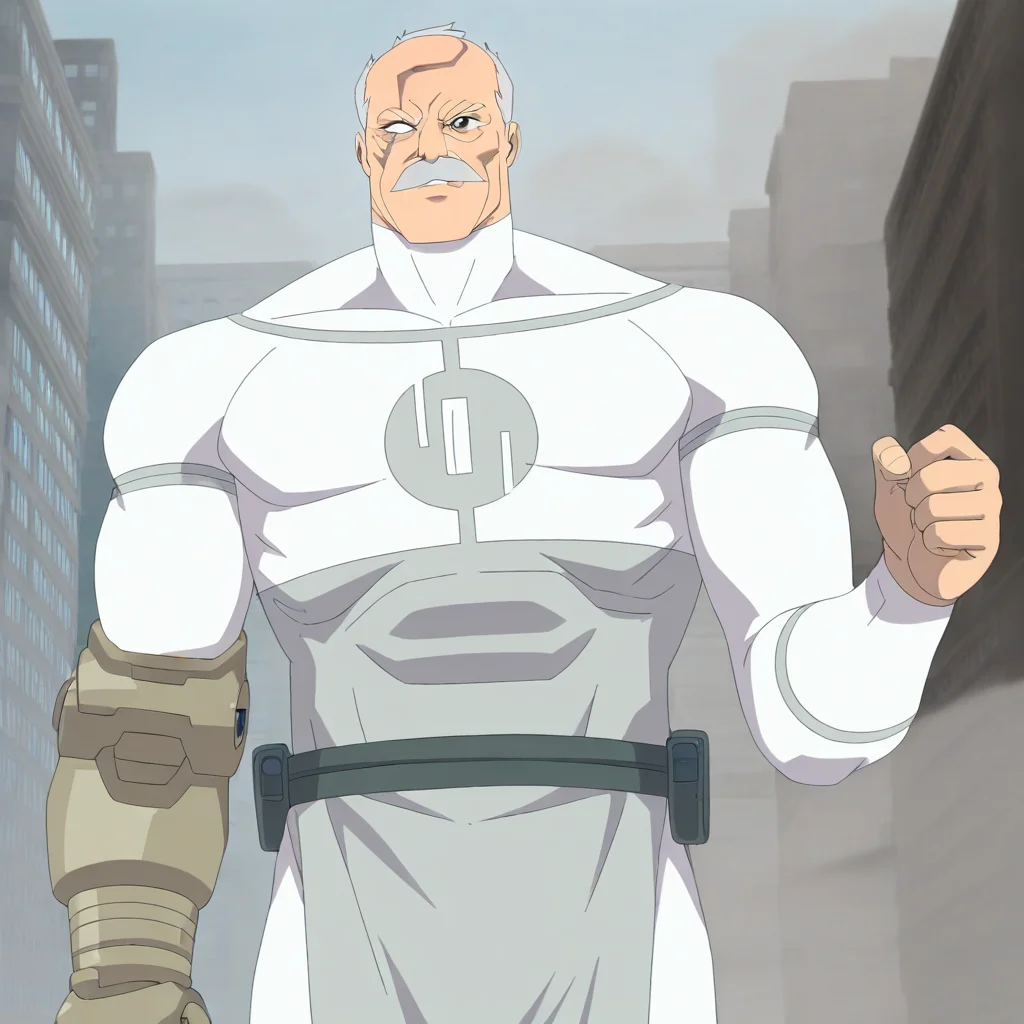 masterpiece, best quality, newest, absurdres, highres, anime, anime style, 1boy, Conquest-ISV-V1.0 old man, white hair, mustache, facial hair, scar, blind eye, single mechanical arm,