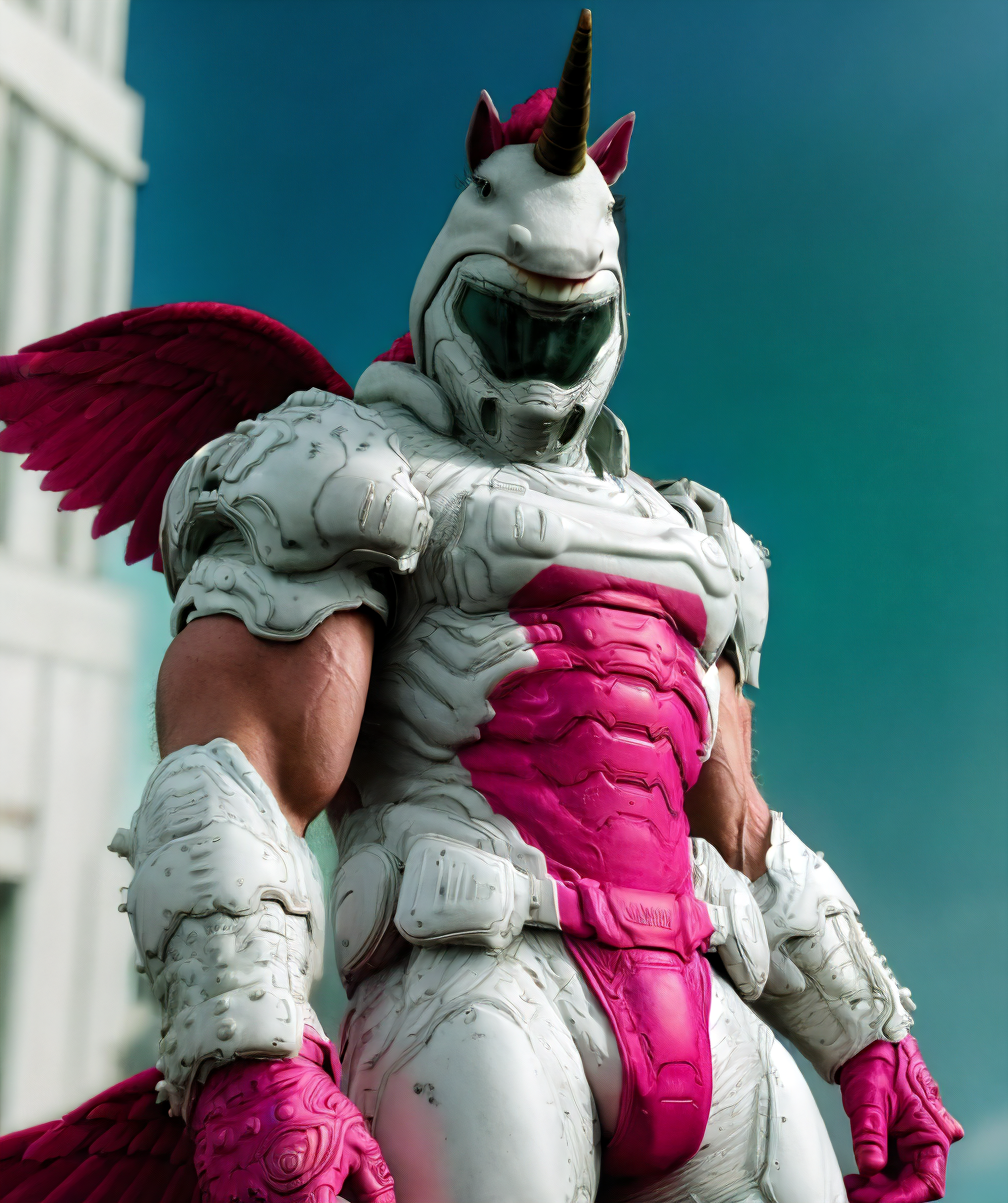 (realistic), doomicorn, wing, visor, 1man, male focus, muscular  <lora:Doomicorn:0.8>