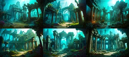 (otherworldly, otherworldly atmosphere, otherworldly appearance), highly insanely detailed, masterpiece, top quality, best quality, highres, 4k, 8k, RAW photo, ((ancient egyptian theme:1.2)), 
(mystical theme), mystical gatmosphere, arcane sanctuaries, otherwordly aura, 
(long_hair, long hair, random colors hair, glowing hair, hair over one eye, long messy hair), 
(eyelashes, eyeliner, eyeshadow, eyelashes, long eyelashes), 
collar, earrings, jewelry, necklace, armlet, 
tentacle, (underwater), nsfw, 
Homestay, Resort, Guest House, 
building, structure, still life, swirling energy, 
action pose, 
drunk, closed eyes, 
abandoned building, shopping mall, overgrown with vegetation, [volumetric fog], cinematic lighting, colorful, 
cinematic lighting, fashion photography, ambient lighting, overgrown ruins of a settlement on the plains of a magical fantasy world, FanRu, <lora:FantasyRuins-10:0.8>, epiCPhoto, (fantasy world)