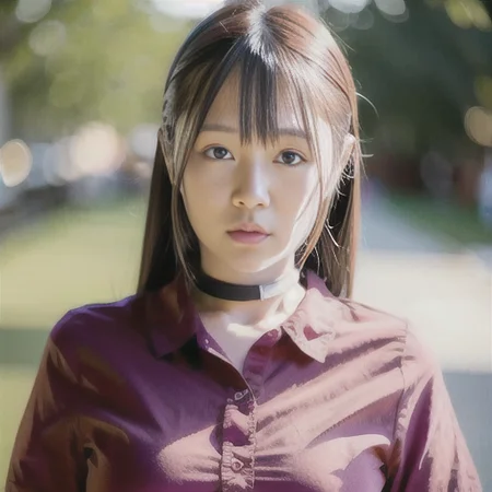 ID photo of 1girl, hres photography, solo focus, looking at viewer, red shirt with collar, <lora:graph2_person:0.9>