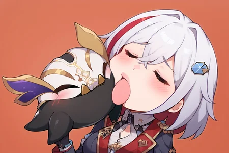 <lora:hkaeveakwt61356135:1>, hkaeveakwt6135, closed eyes, blush, open mouth, puckered lips, tongue out, chibi, upper body, default, 1girl,
<lora:Topaz_v1-000010:1>, topazdef, blue eyes, red hair, white hair, grey hair, multicolored hair, two-tone hair, streaked hair, colored inner hair, short hair, hair ornament, large breasts, numby, pig, animal,, score_9, score_8_up, score_7_up, uncensored, source_anime