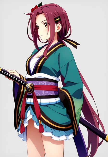 <lora:ruka_IXL-10:0.7> 1girl,tachiarairuka,red hair,hairclip,red hair flower,rukadefaultoutfit, cowboy shot,sheath, 
best quality,masterpiece