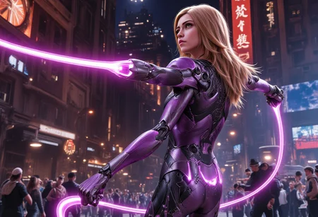 Expressiveh, cyberpunk, 1 girl, solo, sexy, beauty, alita wears a mecanical robot bodysuit,fighting stance,hightech laser whip