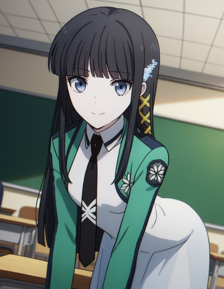 score_9, score_8_up, score_7_up, source_anime,
miyukishiba, <lora:miyuki-shiba-s2-ponyxl-lora-nochekaiser:1>,
miyuki shiba, long hair, blue eyes, black hair, hair ornament, ribbon, hair ribbon, snowflake hair ornament, bangs, blunt bangs,
long sleeves, dress, school uniform, pantyhose, necktie, white dress, black necktie,
indoors, classroom, bent over, smile,
solo, dutch angle, looking at viewer, cowboy shot,